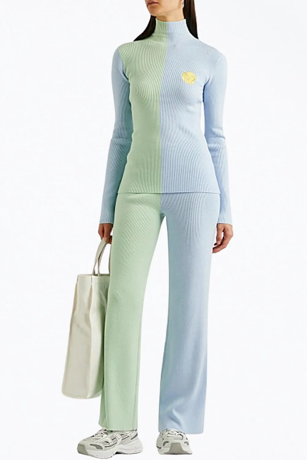 Awa Ribbed-Knit Straight-Leg Pants In Green/blue