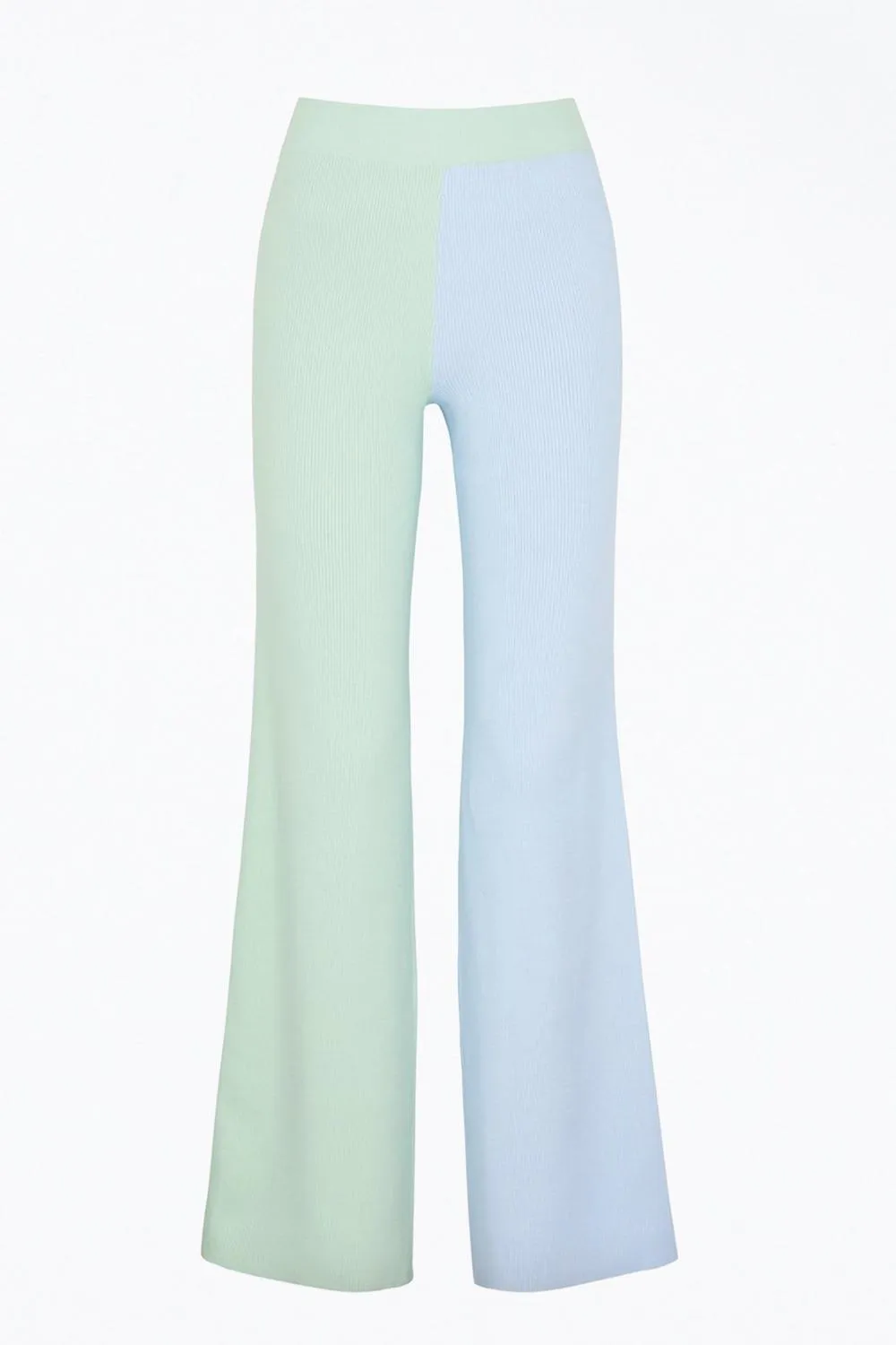 Awa Ribbed-Knit Straight-Leg Pants In Green/blue