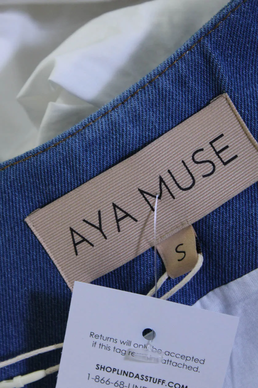 Aya Muse Womens Cosa Scoop Neck Button Up Denim Waistcoat Vest Blue