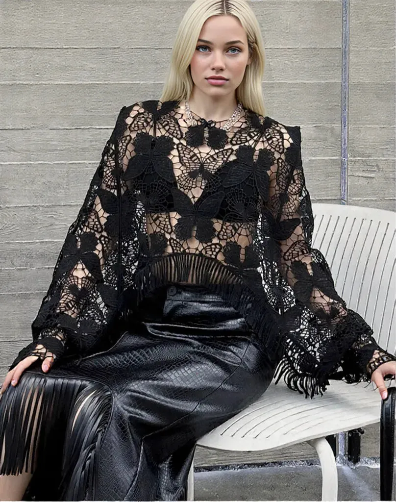Butterfly Lace Sweater – Black & Khaki