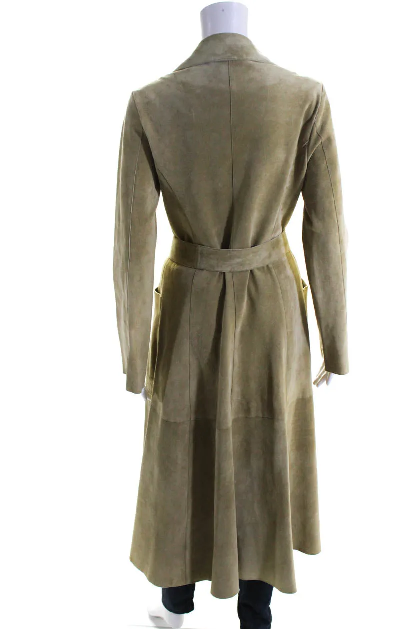 Derek Lam Womens Suede Belted Wrap Coat Ginger Beige