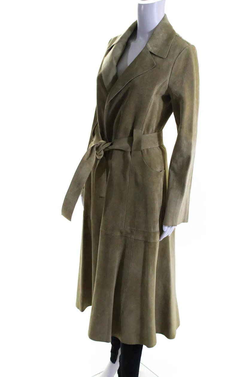 Derek Lam Womens Suede Belted Wrap Coat Ginger Beige