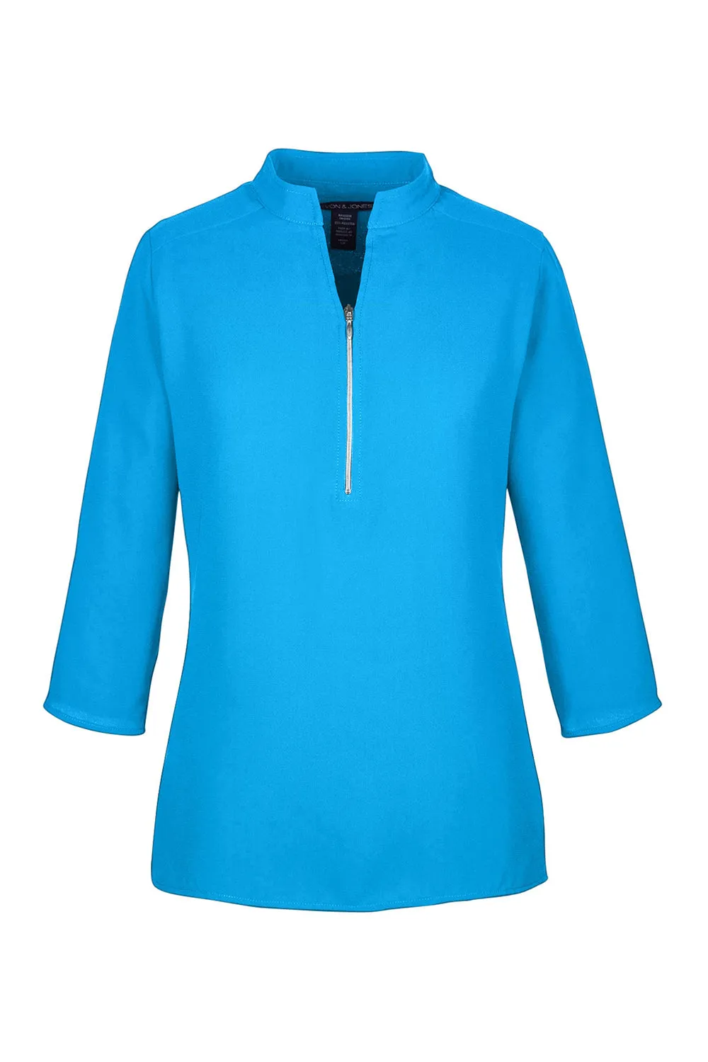 Devon & Jones Womens Perfect Fit Short Sleeve 1/4 Zip Crepe Tunic - Ocean Blue