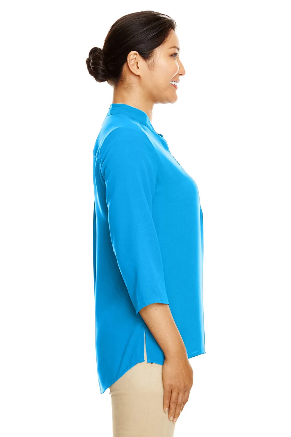 Devon & Jones Womens Perfect Fit Short Sleeve 1/4 Zip Crepe Tunic - Ocean Blue