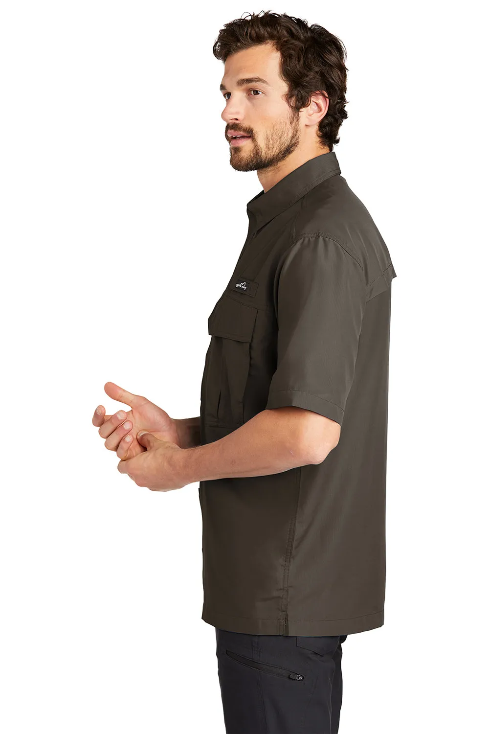 Eddie Bauer Mens Performance Fishing Moisture Wicking Short Sleeve Button Down Shirt w/ Double Pockets - Boulder