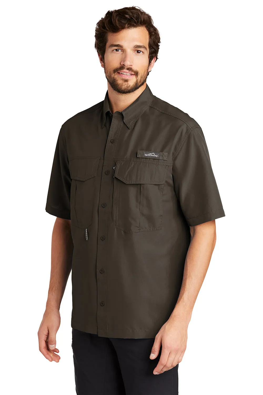Eddie Bauer Mens Performance Fishing Moisture Wicking Short Sleeve Button Down Shirt w/ Double Pockets - Boulder