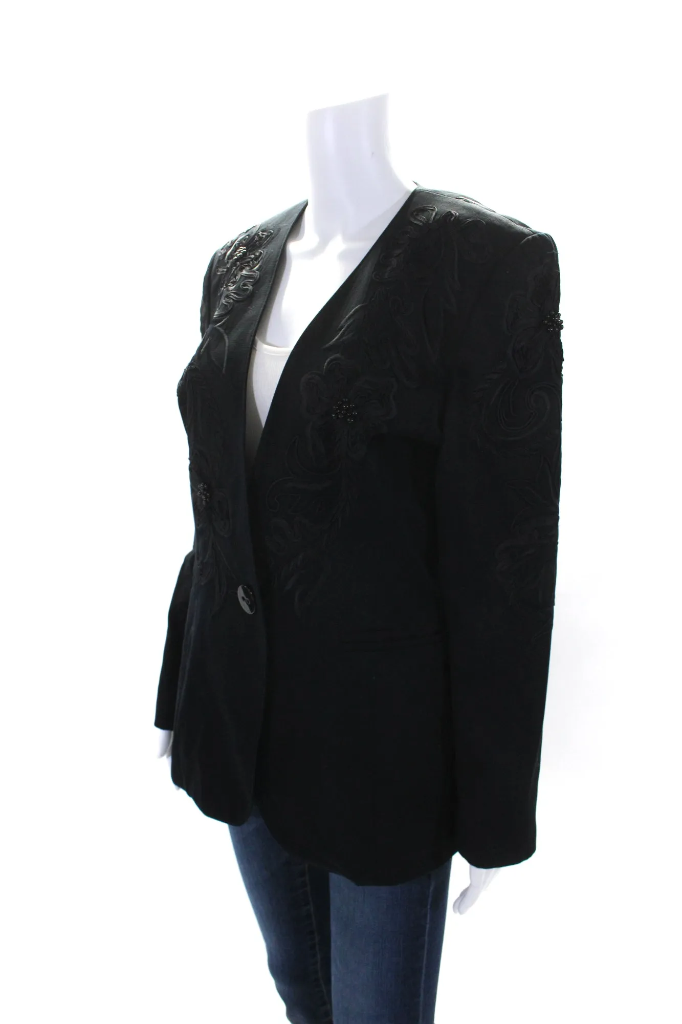 Escada Margaretha Ley Womens Single Button Embroidered Jacket Navy