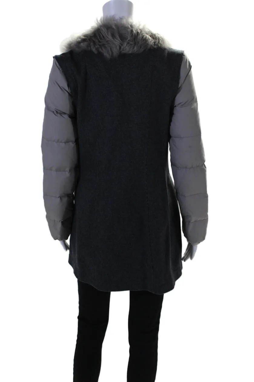 Fabiana Filippi Womens Long Sleeve Fur Collared Knit Puffer Jacket Gray XS