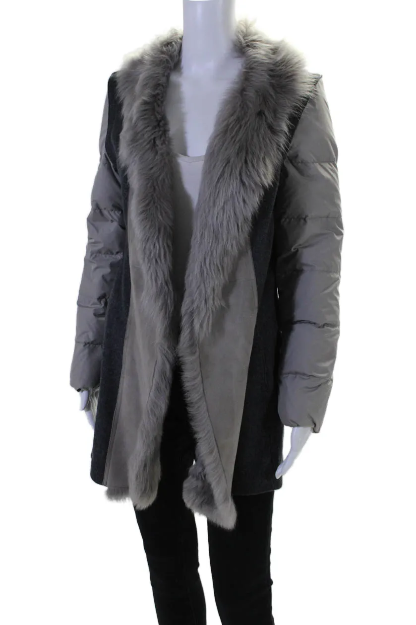 Fabiana Filippi Womens Long Sleeve Fur Collared Knit Puffer Jacket Gray XS