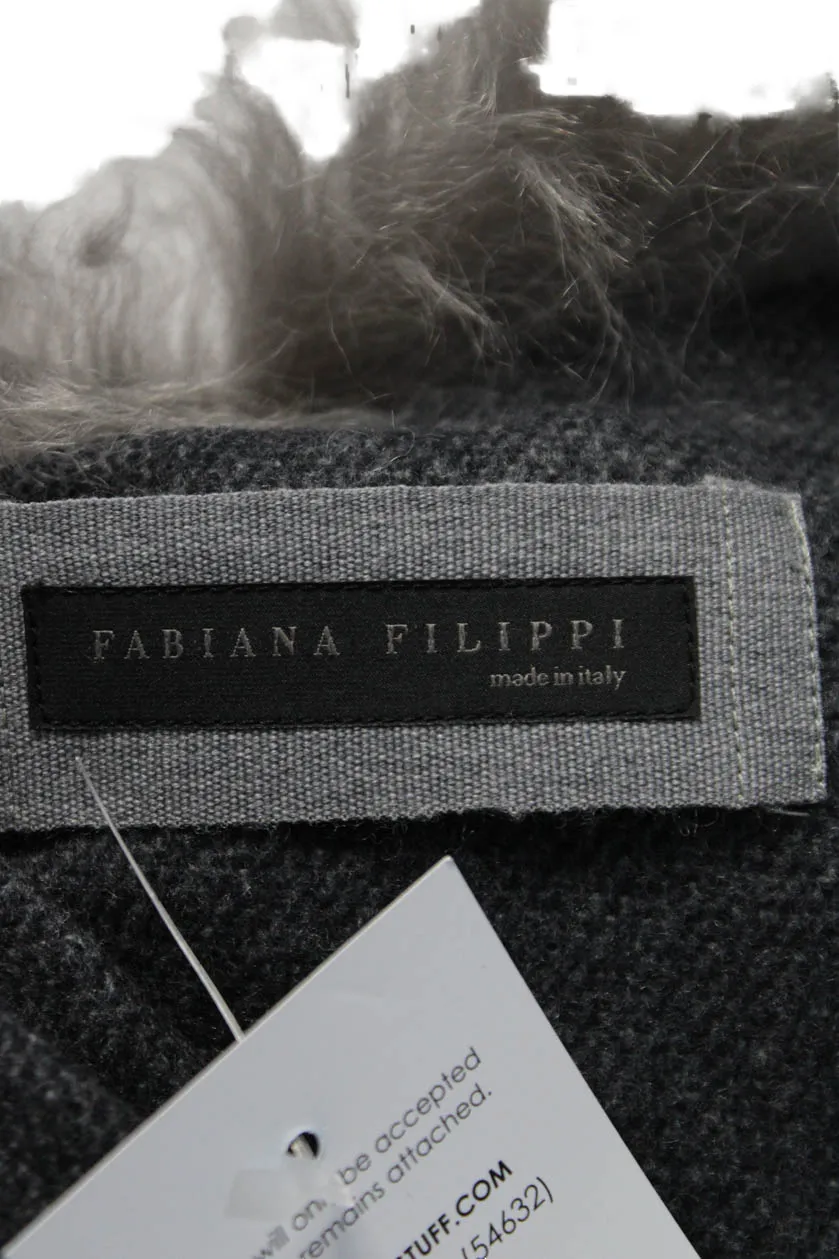 Fabiana Filippi Womens Long Sleeve Fur Collared Knit Puffer Jacket Gray XS