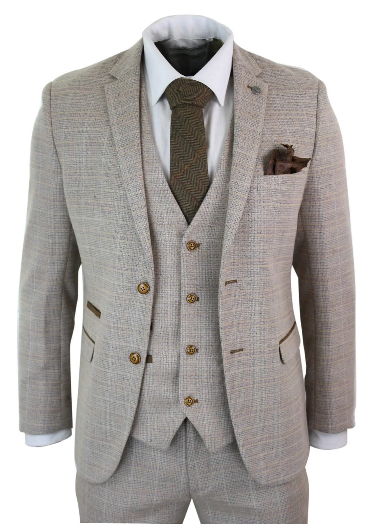 Holland Check Tweed Beige 3 Piece Suit