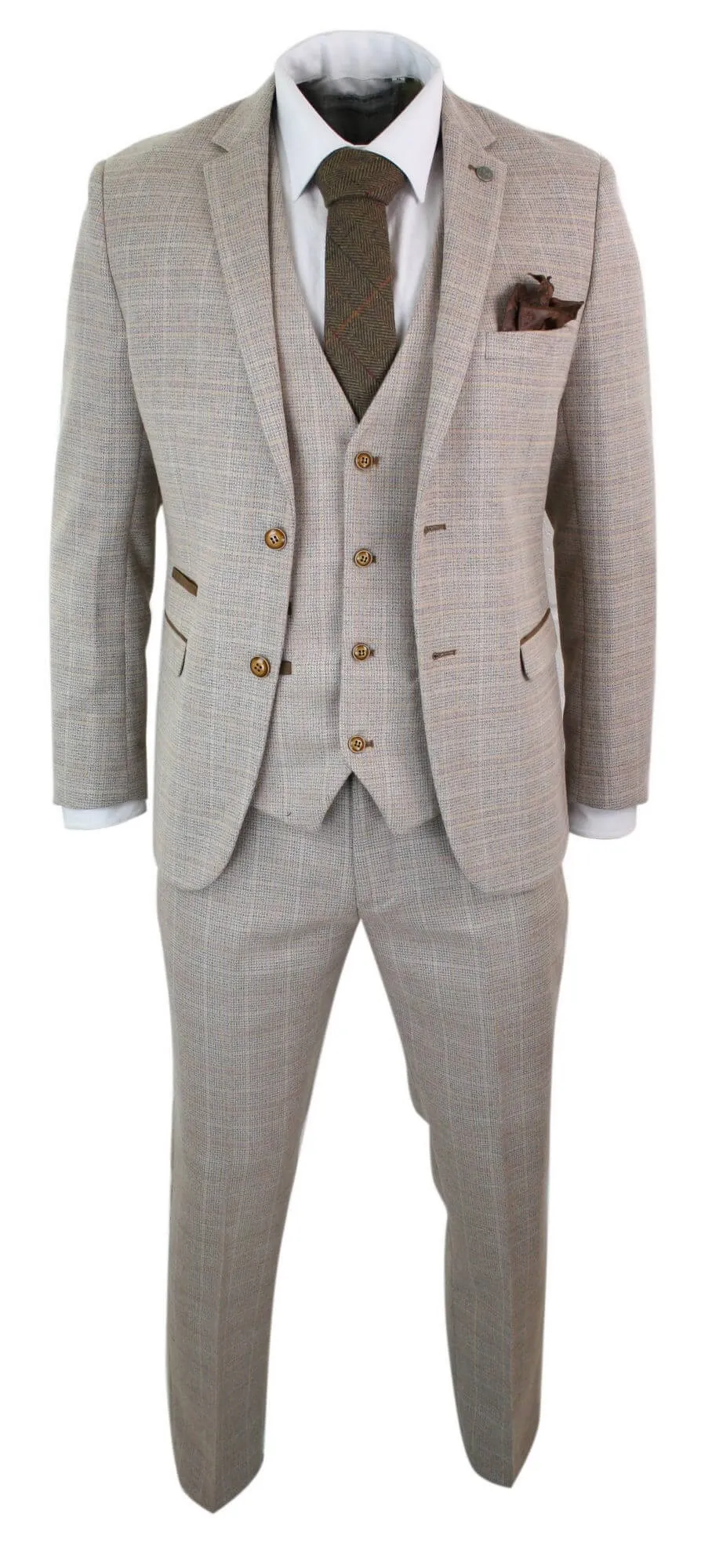 Holland Check Tweed Beige 3 Piece Suit