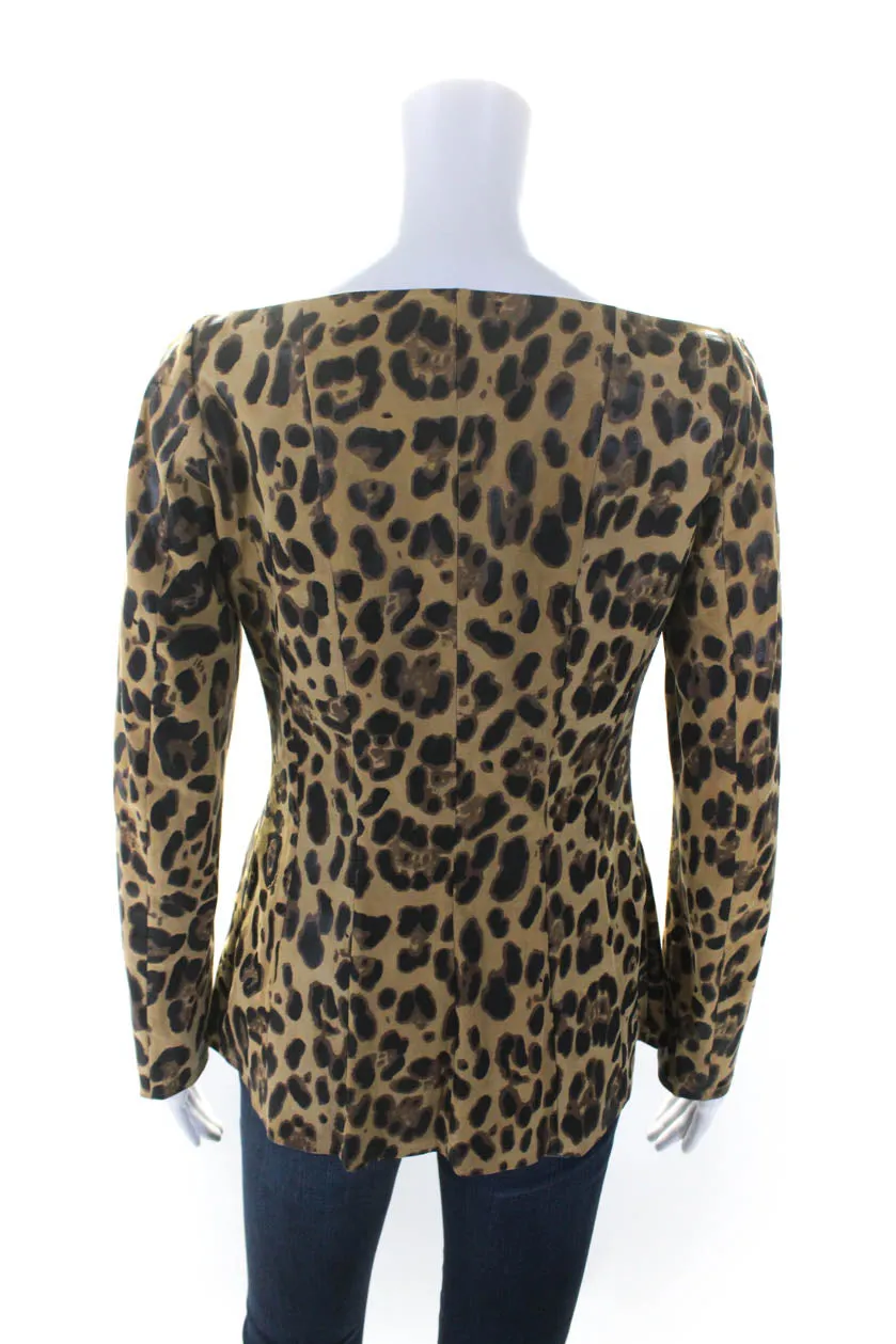 In Transit Womens Leopard Print Boat Neck Zip Leather Jacket Brown