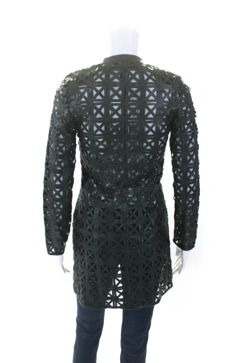 In Transit Womens Metallic Leather Mesh Hook & Eye Jacket Dark Green