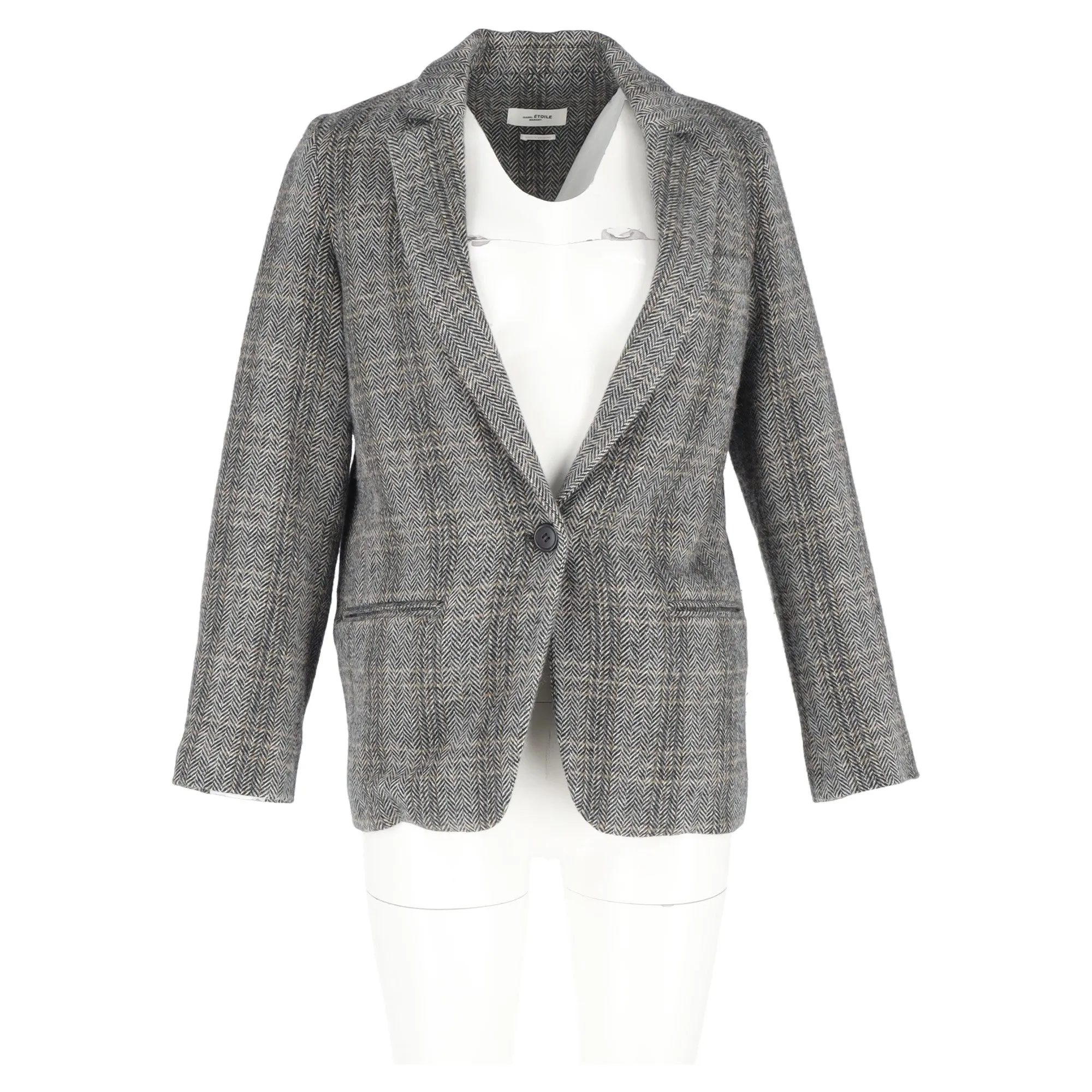 Isabel Marant Etoile Charly Herringbone Blazer in Grey Wool