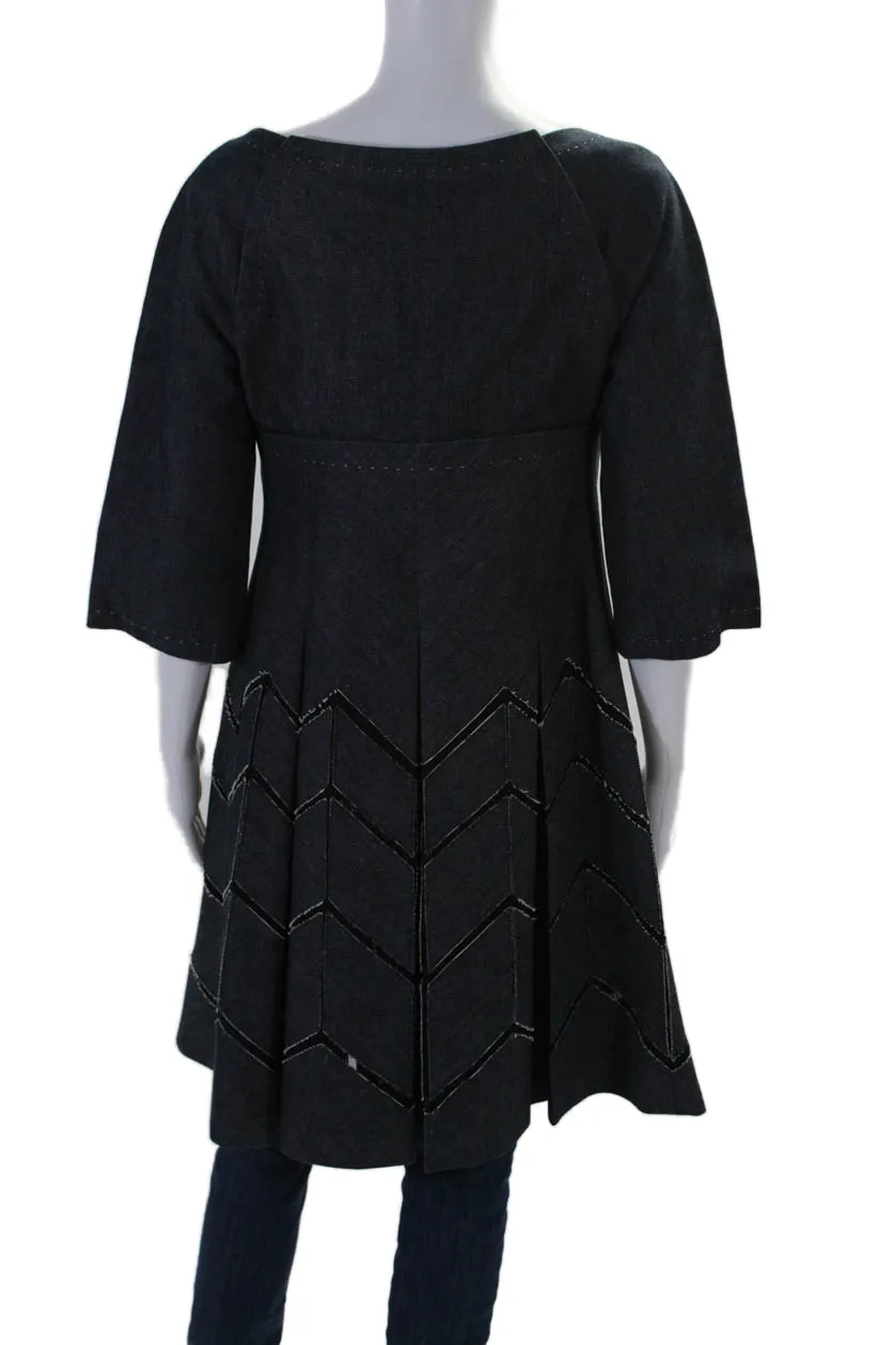 J. Mendel Womens Denim Inverted Pleat Button Down Coat Blue