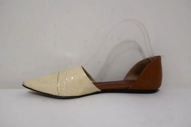 Jenni Kayne d'Orsay Flats Cream Snakeskin & Brown Leather Size 37.5