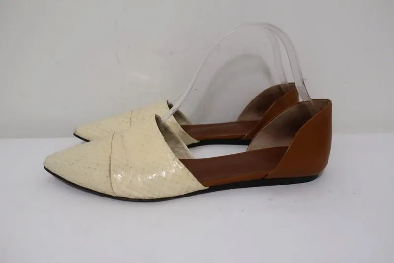Jenni Kayne d'Orsay Flats Cream Snakeskin & Brown Leather Size 37.5