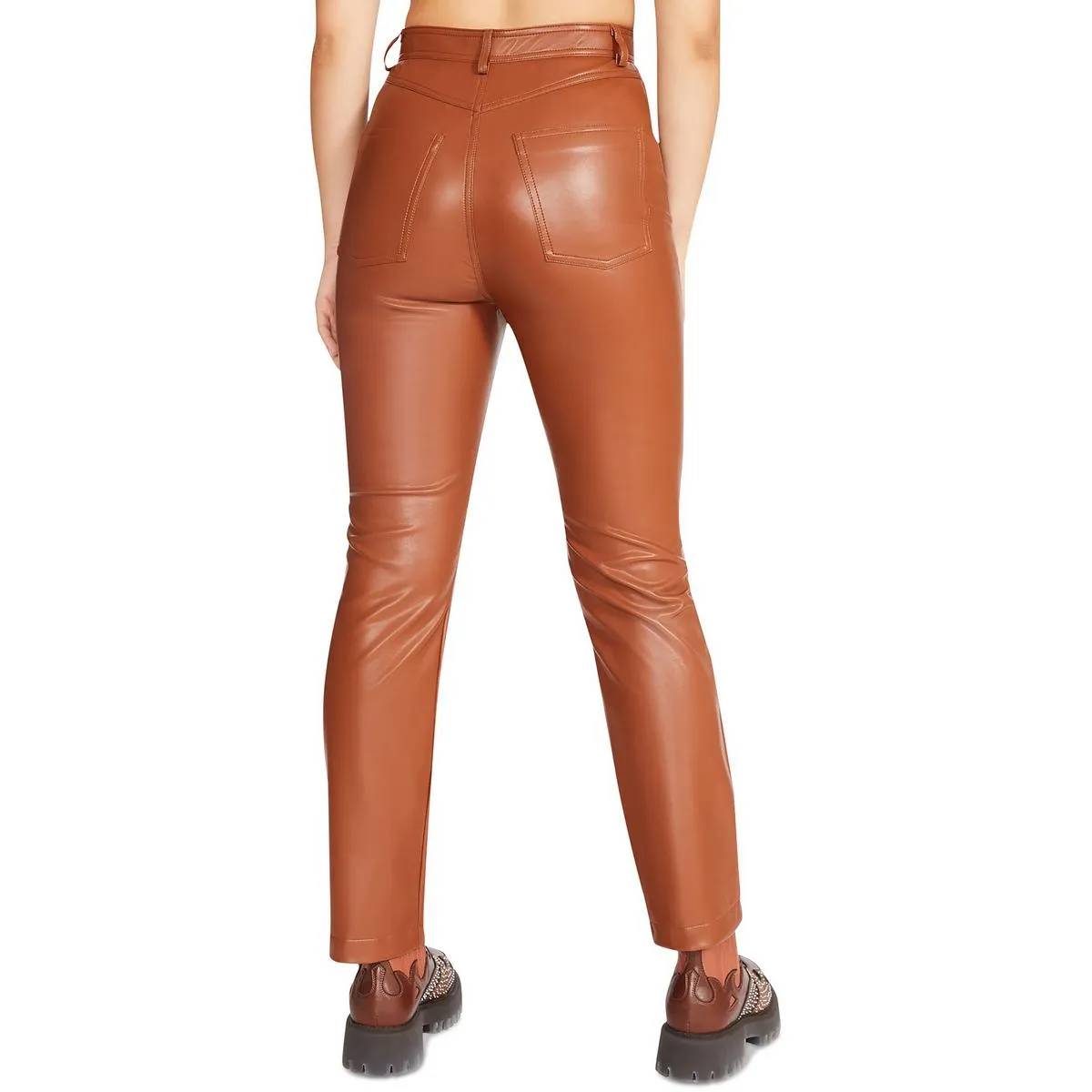 Josie Womens Faux Leather Mid-Rise Straight Leg Pants