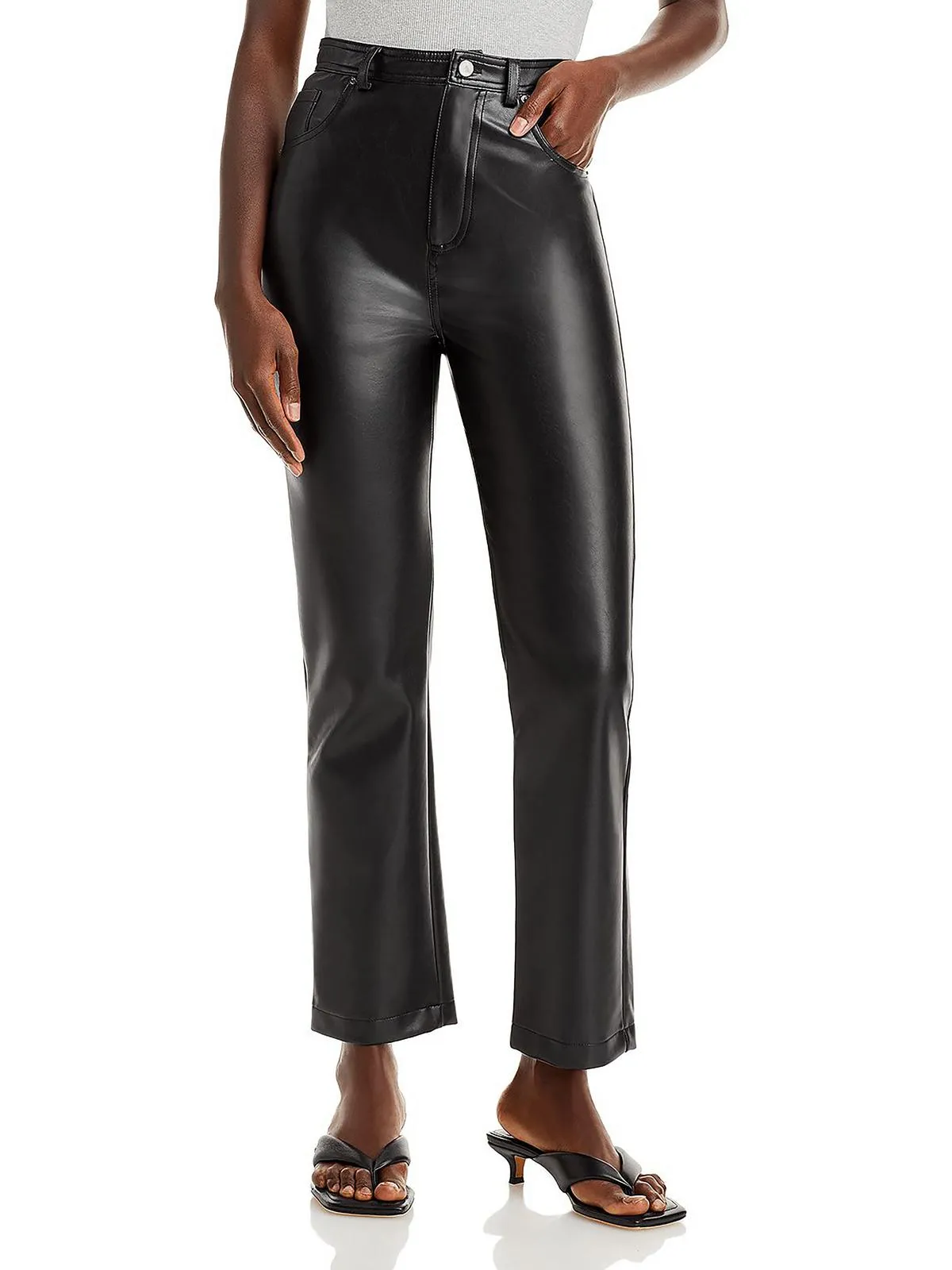 Josie Womens Faux Leather Mid-Rise Straight Leg Pants
