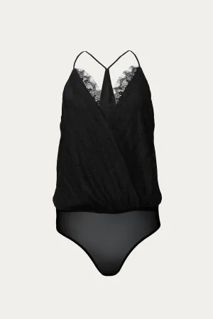 Lace-Trimmed Bodysuit In Black