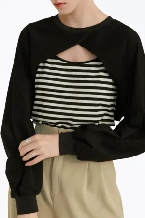 Laverne Convertible Cropped Cutout Tank Bolero Set In Black/white