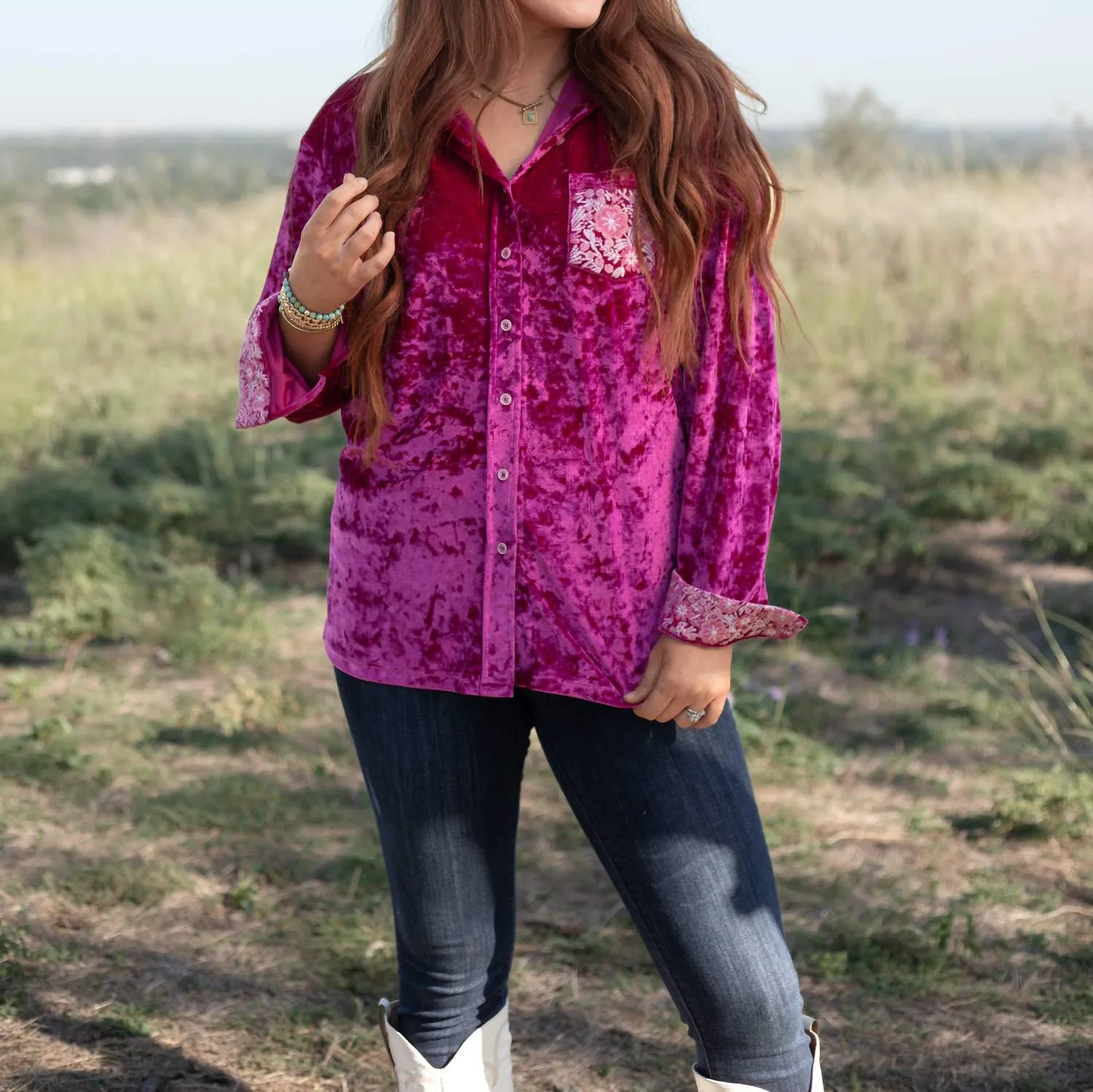Leeann Top In Pink Velvet