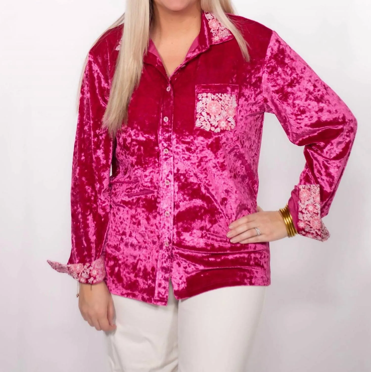 Leeann Top In Pink Velvet