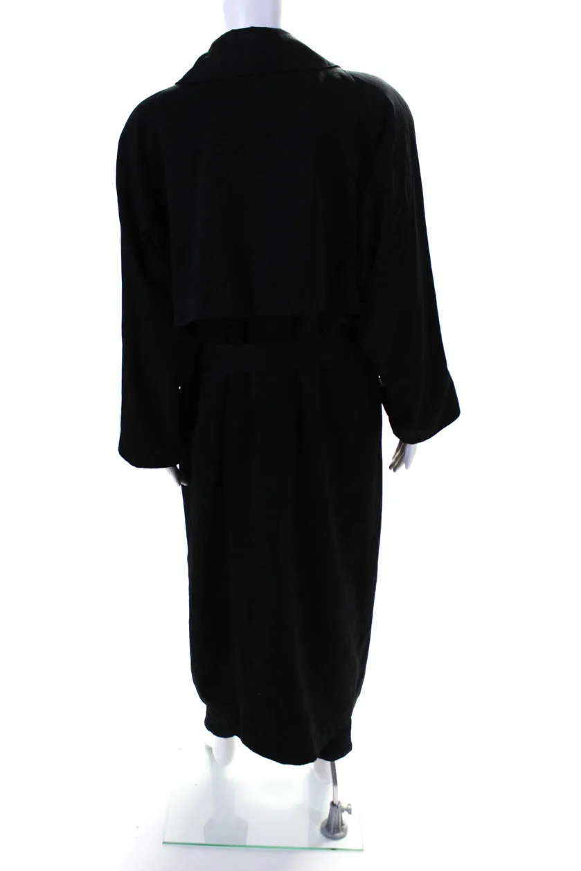 Linda Richards Womens Button Down Trench Coat Black Wool