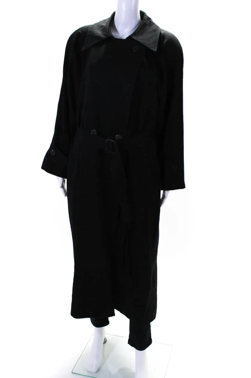 Linda Richards Womens Button Down Trench Coat Black Wool