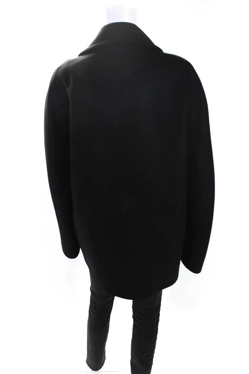Mantu Womens Compact Wool Asymmetrical Full Zip Coat Black