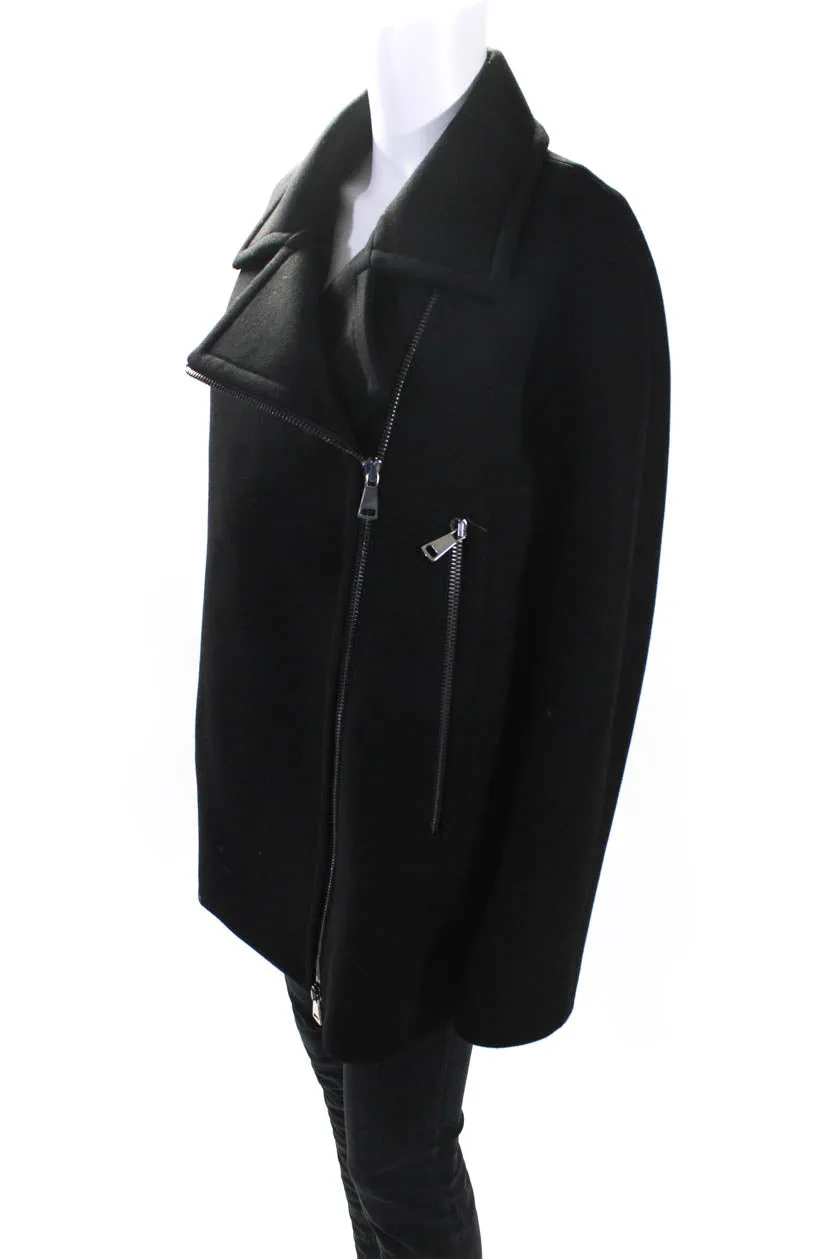 Mantu Womens Compact Wool Asymmetrical Full Zip Coat Black