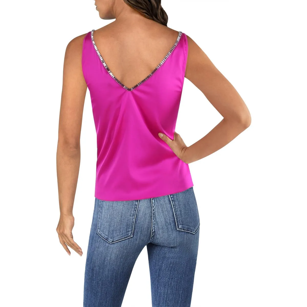 Marian Womens Satin Rhinestone Tank Top