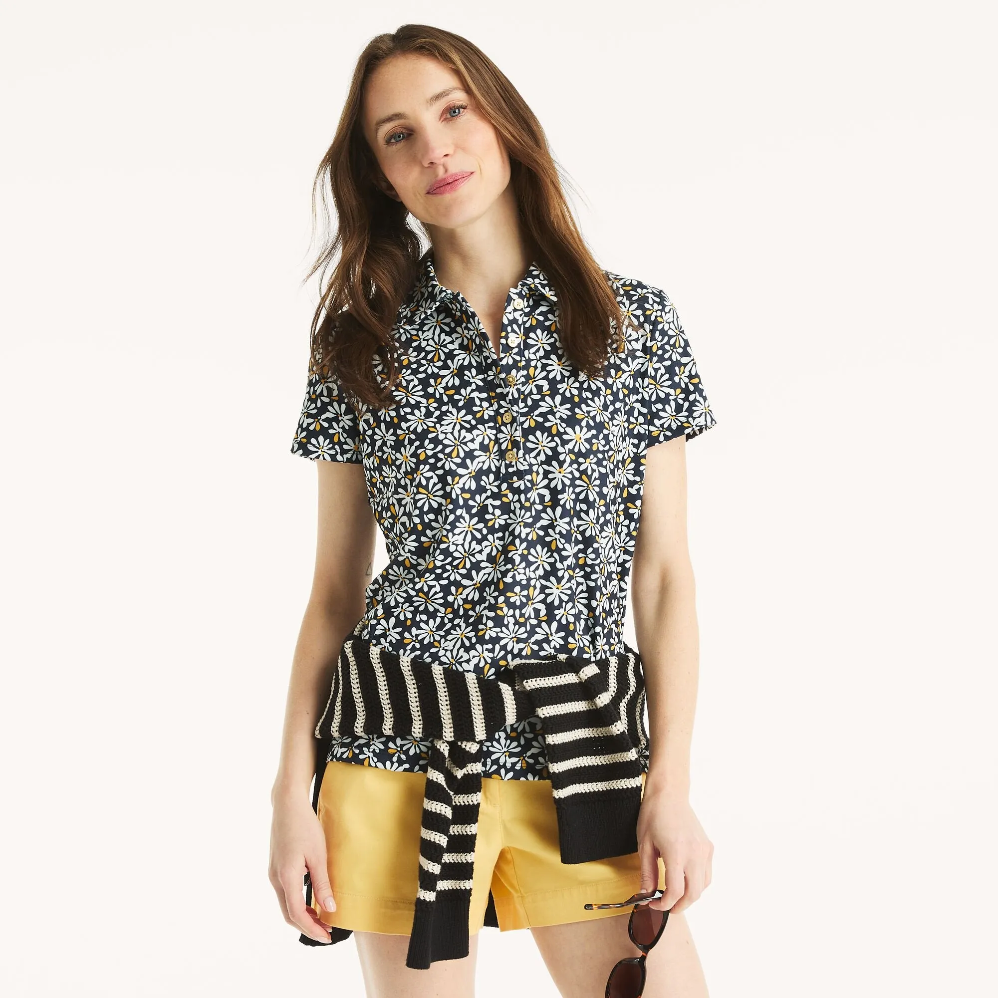 Nautica Womens Soft Touch Floral Print Polo