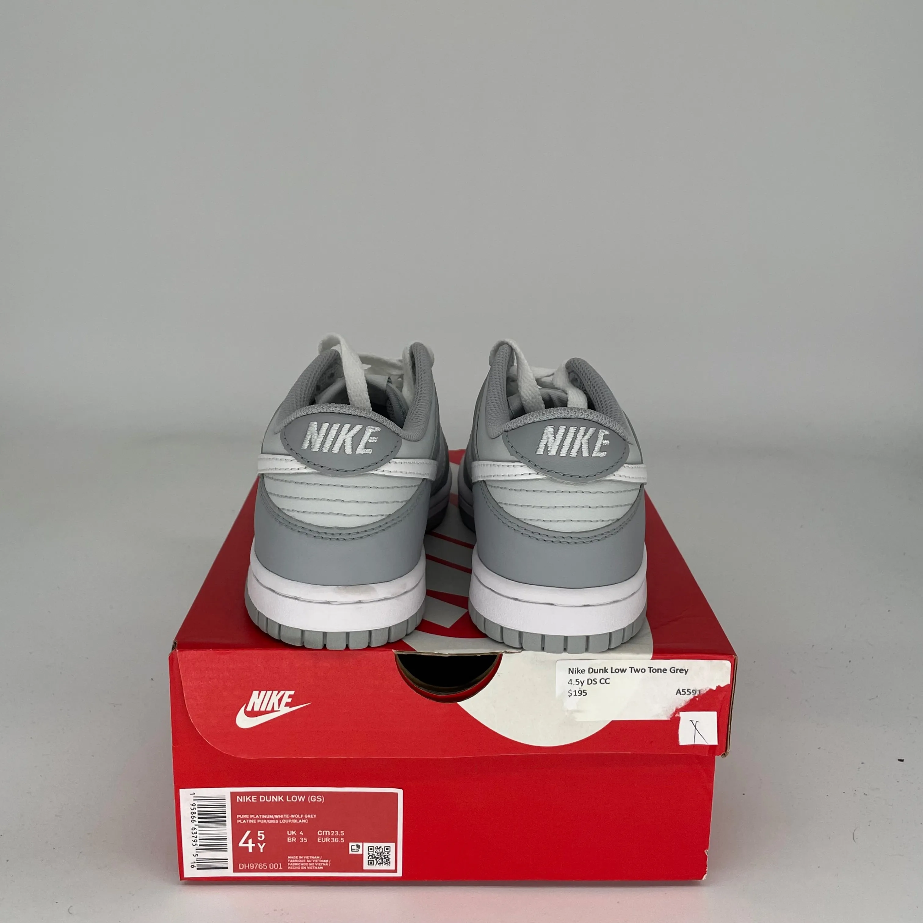 NIKE DUNK LOW TWO TONED GREY SIZE 4.5Y DH9765-001
