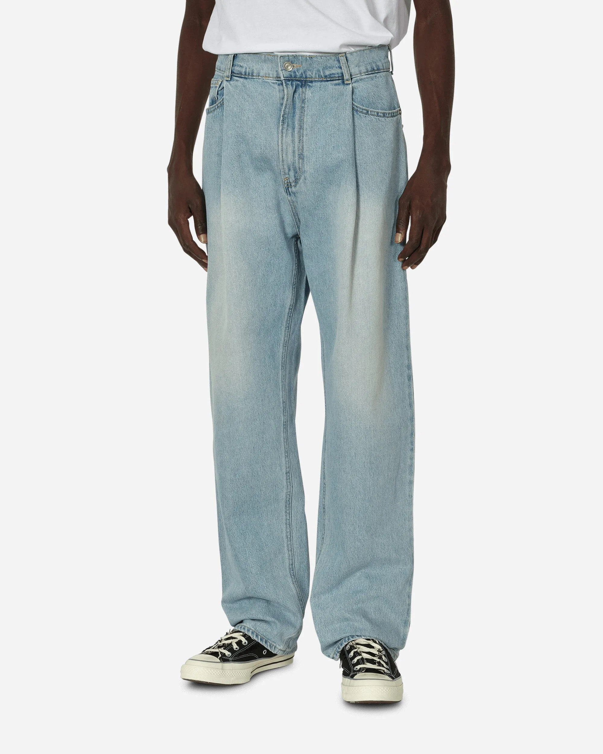 One Tuck Wide Denim Pants Light Blue