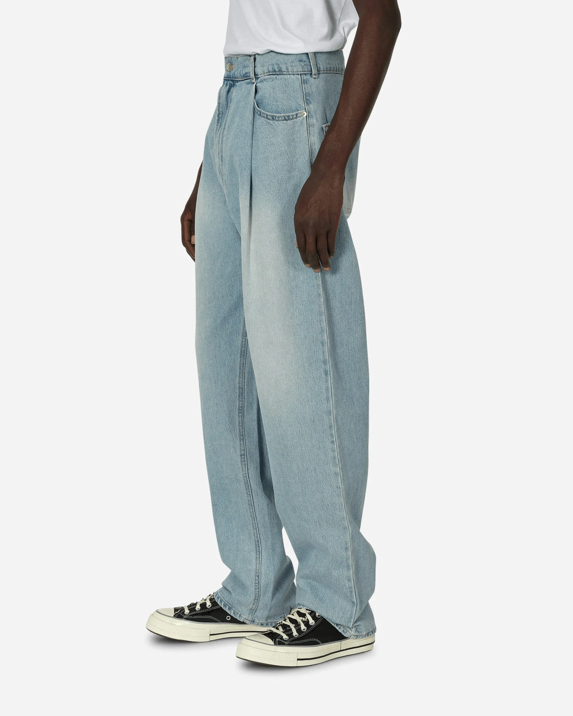 One Tuck Wide Denim Pants Light Blue