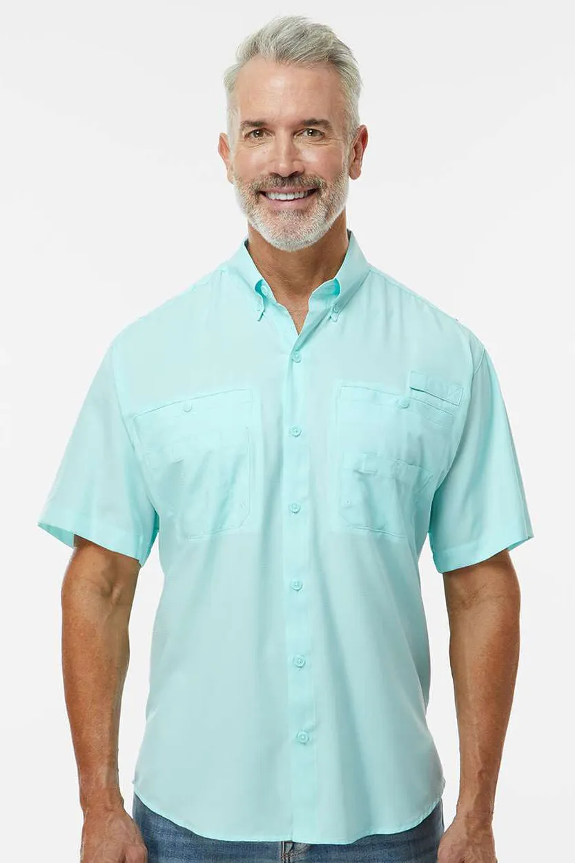 Paragon Mens Hatteras Performance Moisture Wicking Short Sleeve Button Down Shirt w/ Double Pockets - Aqua Blue