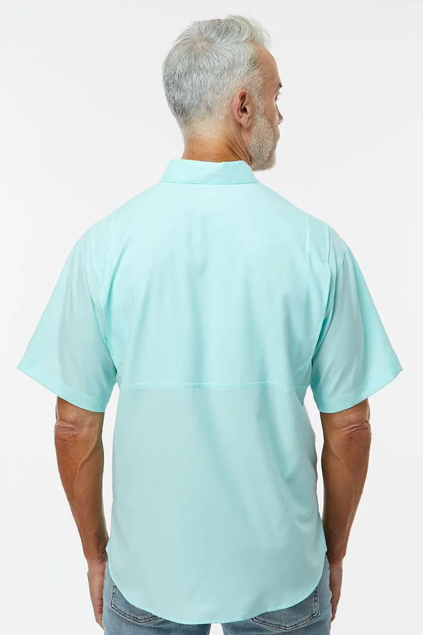 Paragon Mens Hatteras Performance Moisture Wicking Short Sleeve Button Down Shirt w/ Double Pockets - Aqua Blue