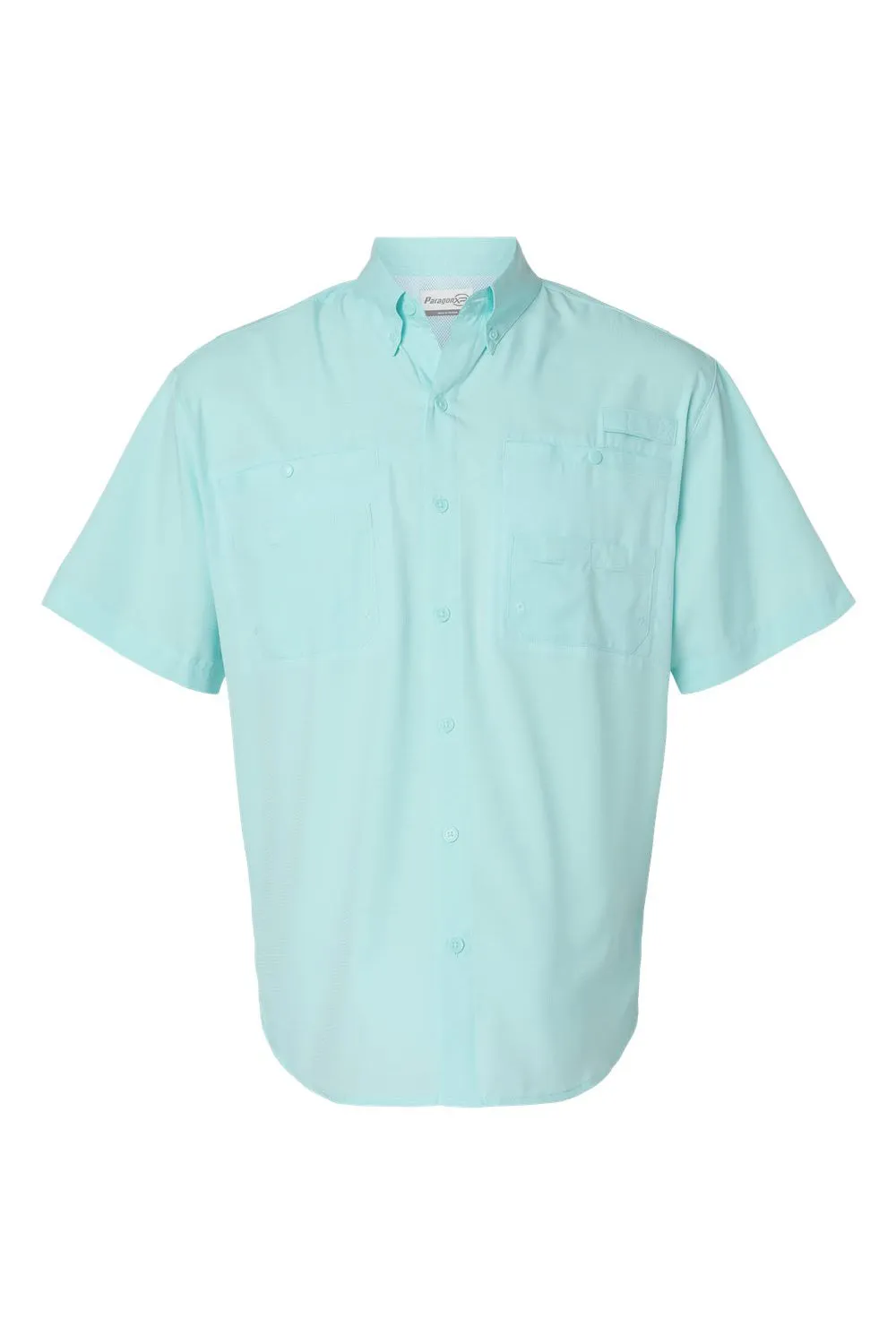 Paragon Mens Hatteras Performance Moisture Wicking Short Sleeve Button Down Shirt w/ Double Pockets - Aqua Blue