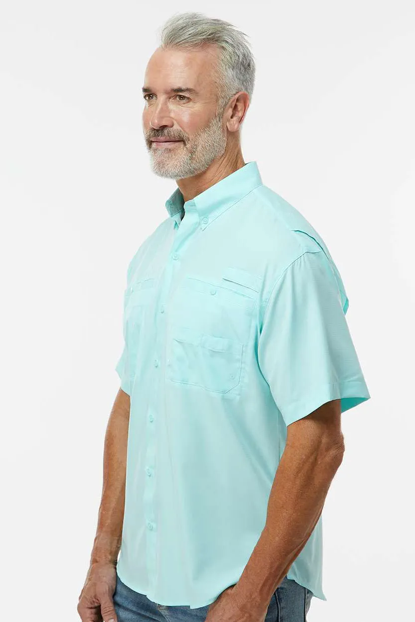 Paragon Mens Hatteras Performance Moisture Wicking Short Sleeve Button Down Shirt w/ Double Pockets - Aqua Blue