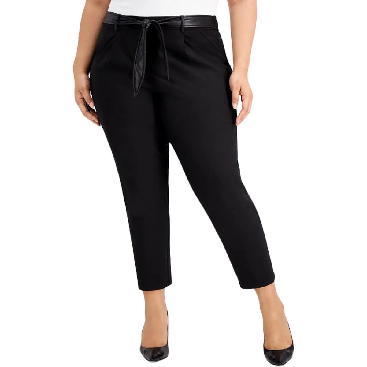 Plus Womens Belted Crop Cropped Pants