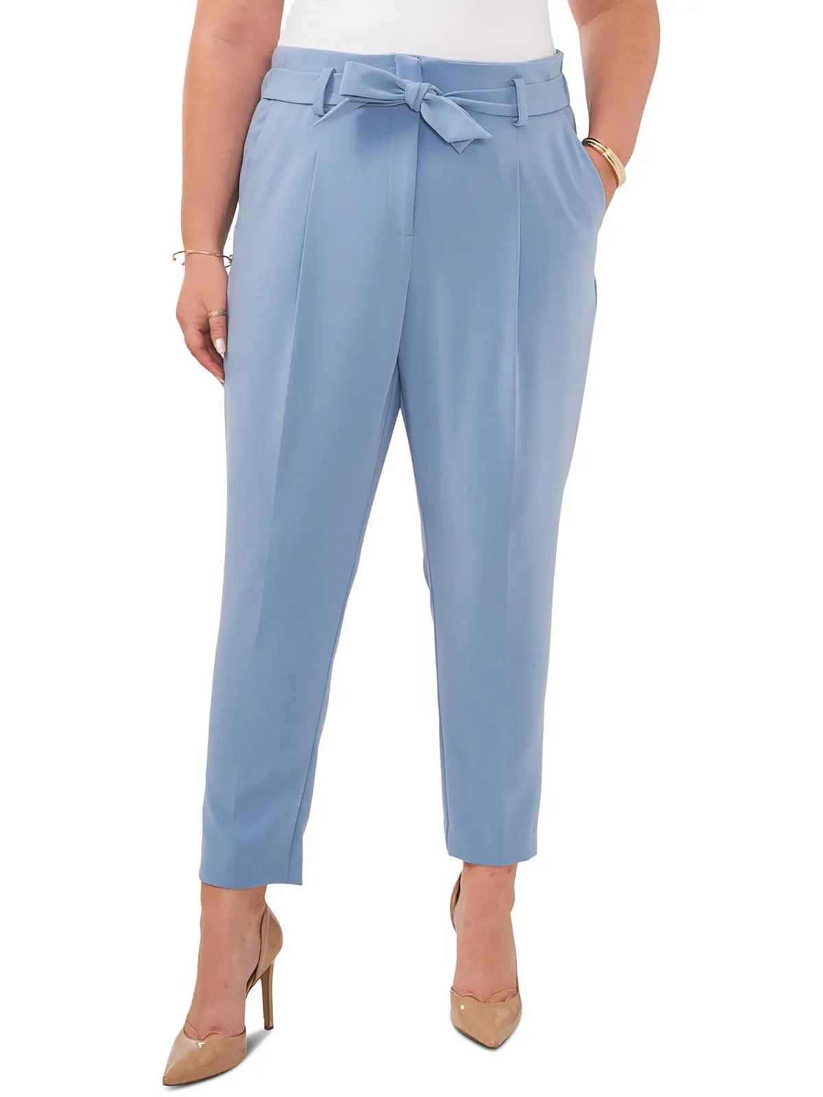 Plus Womens Belted Polyester Ankle Pants