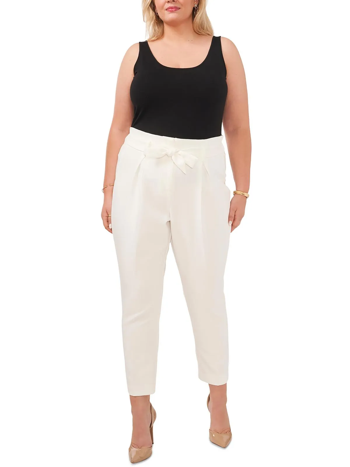 Plus Womens Belted Polyester Ankle Pants