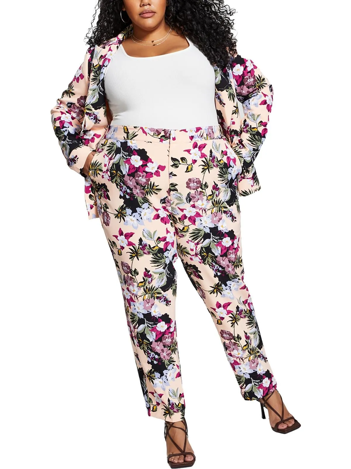 Plus    Womens High Rise Floral Skinny Pants