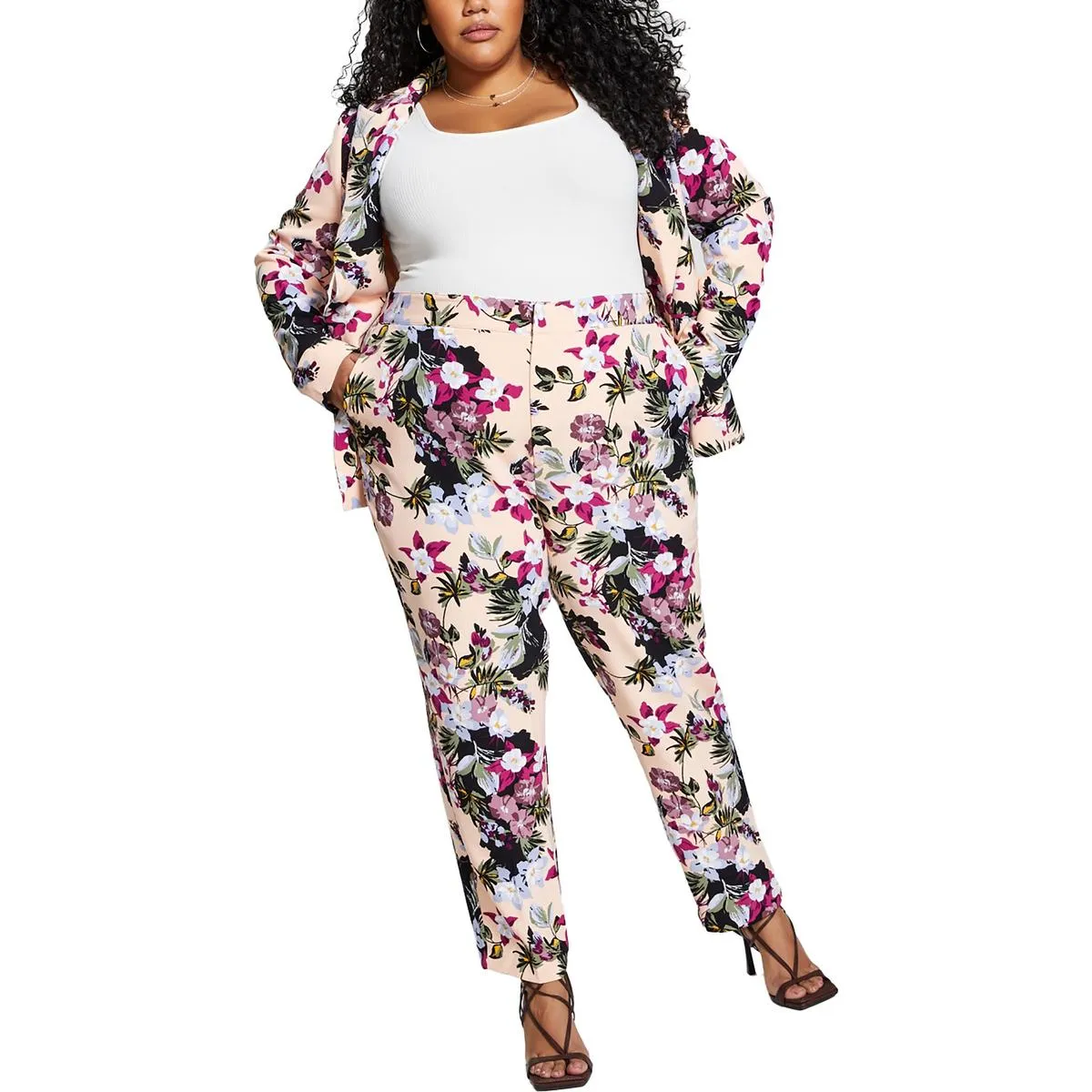 Plus    Womens High Rise Floral Skinny Pants