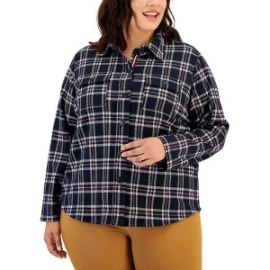 Plus Womens Plaid Cold Weather Shirt Jacket
