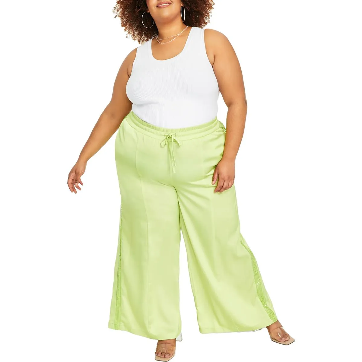 Plus Womens Sequined High Rise Wide Leg Pants