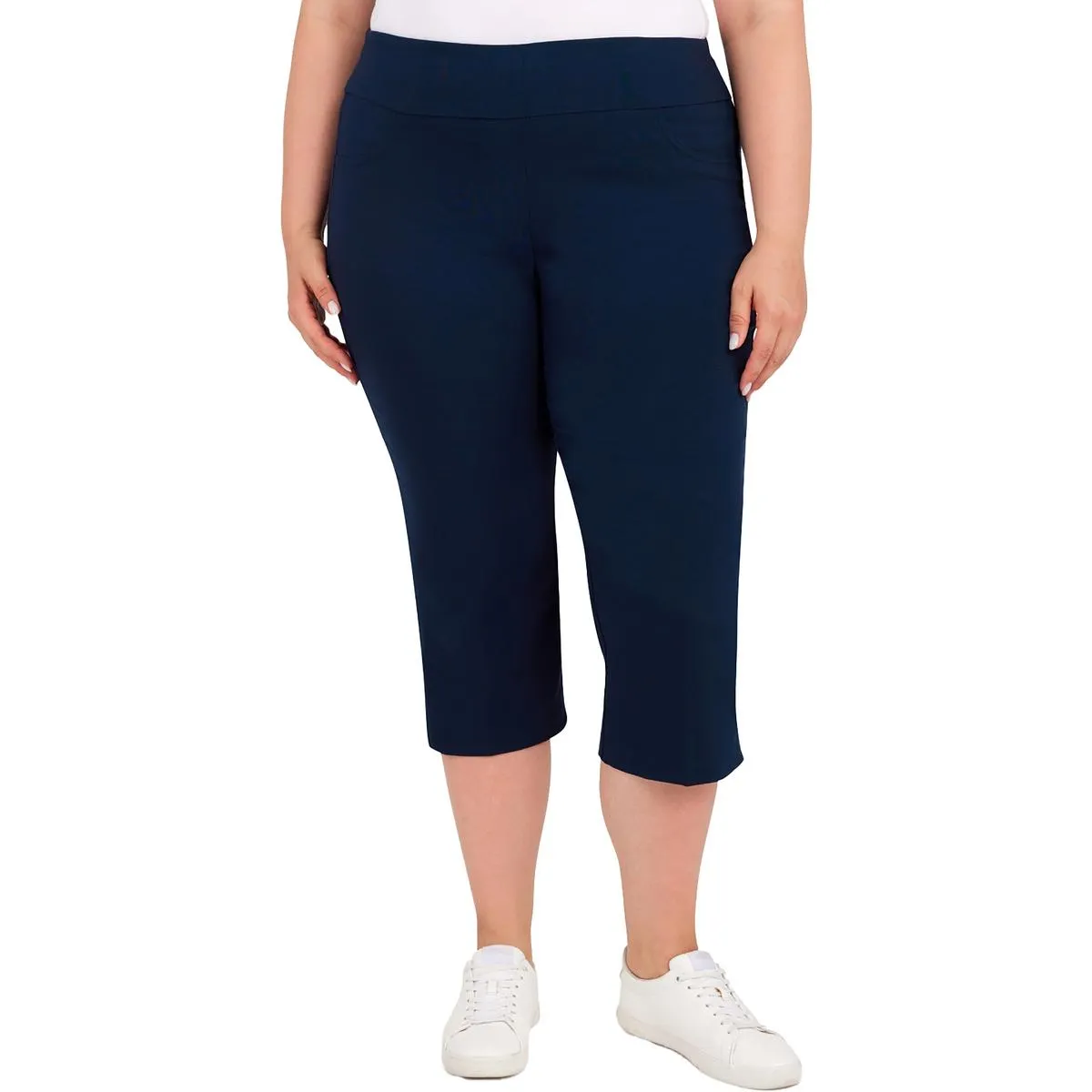 Plus Womens Solid Pull On Capri Pants