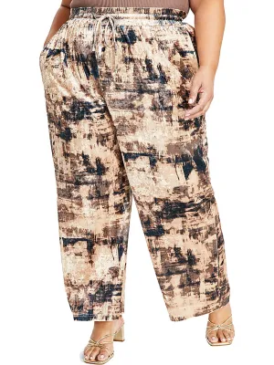 Plus Womens Velvet Drawstring Wide Leg Pants